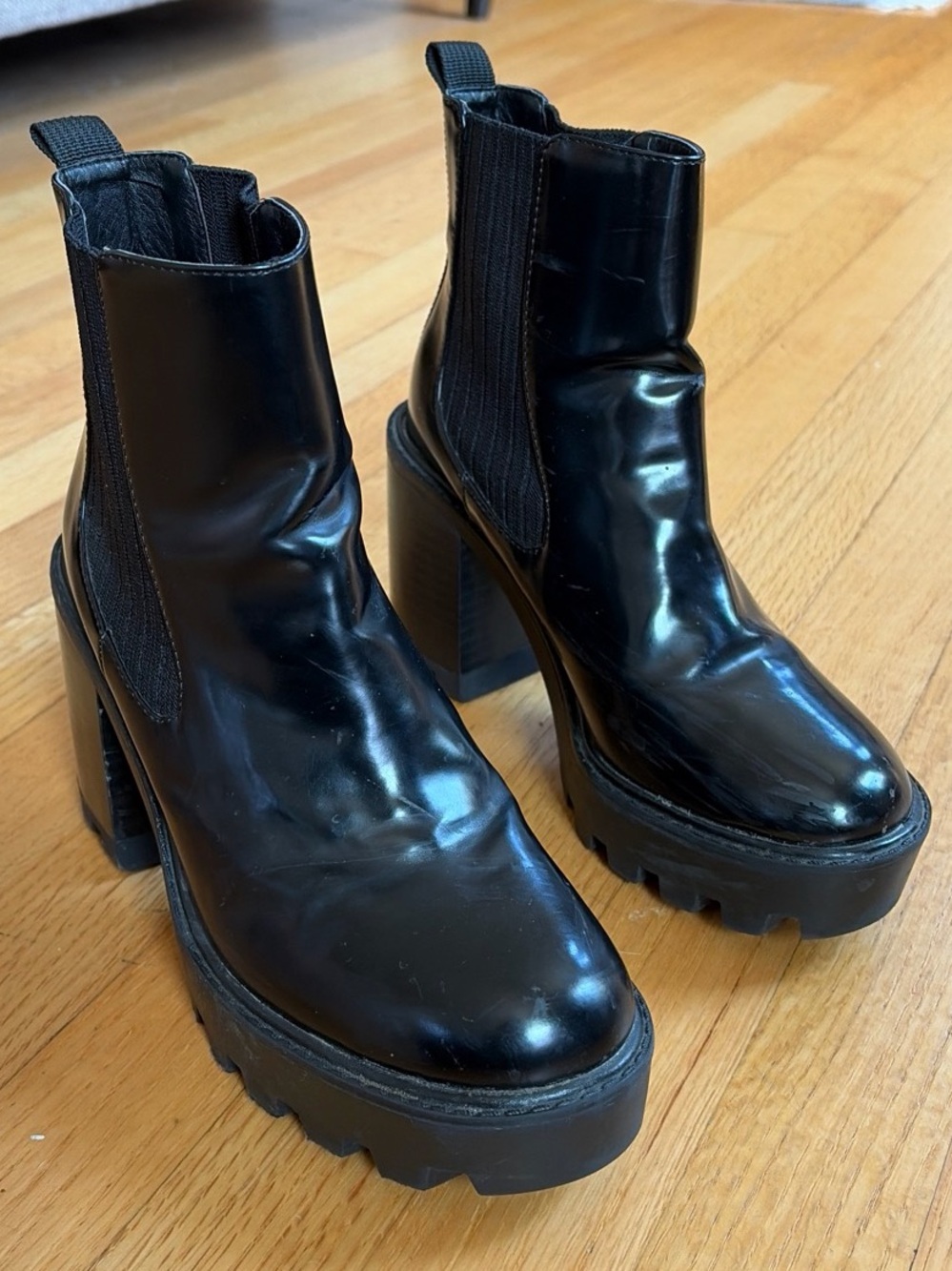 Black Platform Chelsea Ankle Boots - Women's